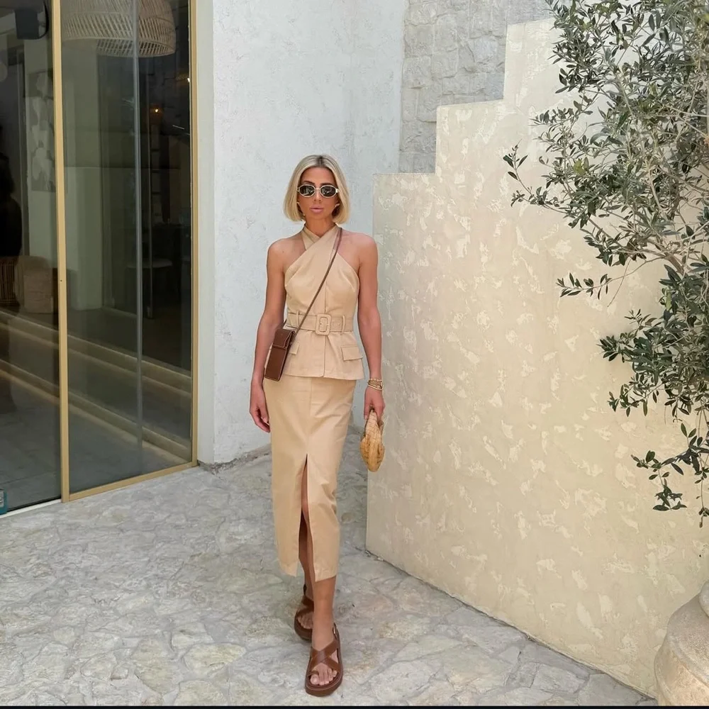 ZARA CROSSOVER BELTED MIDI DRESS - Picture 7 of 16